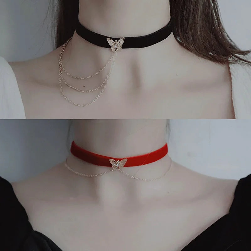 Royal Singh Store - Double Layers Gold Color | Chain Velvet Choker |Trendy Butterfly Short Necklace | More options |