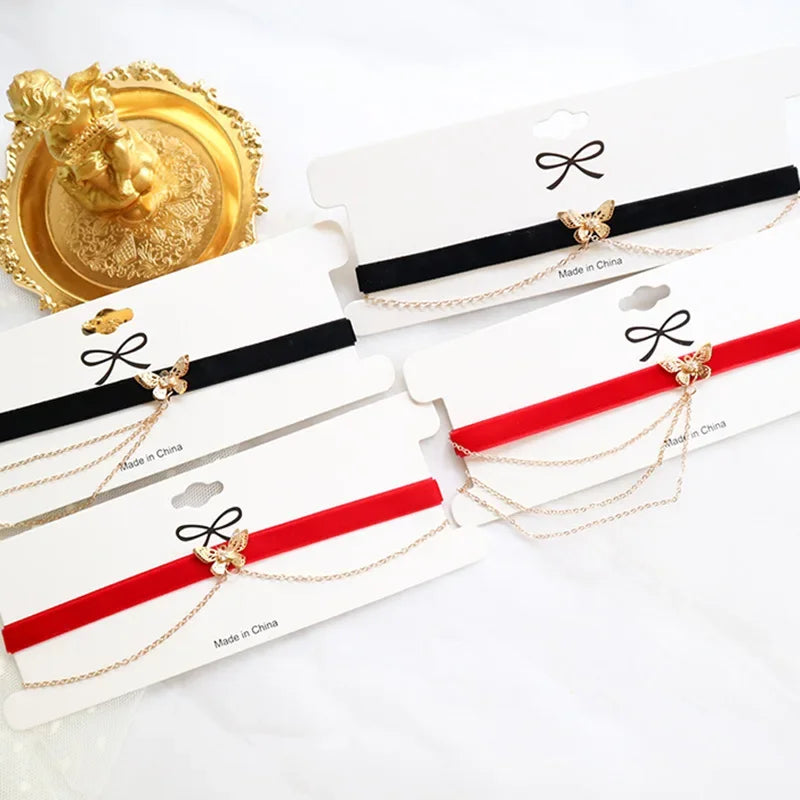 Royal Singh Store - Double Layers Gold Color | Chain Velvet Choker |Trendy Butterfly Short Necklace | More options |
