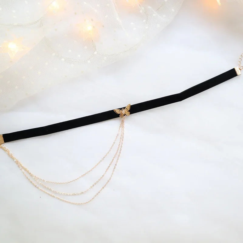 Royal Singh Store - Double Layers Gold Color | Chain Velvet Choker |Trendy Butterfly Short Necklace | More options |