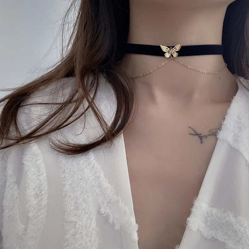 Royal Singh Store - Double Layers Gold Color | Chain Velvet Choker |Trendy Butterfly Short Necklace | More options |