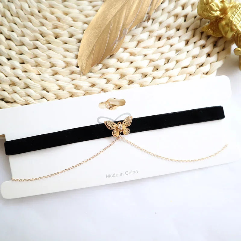 Royal Singh Store - Double Layers Gold Color | Chain Velvet Choker |Trendy Butterfly Short Necklace | More options |